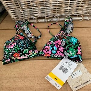 Coco rave jet black floral bikini top